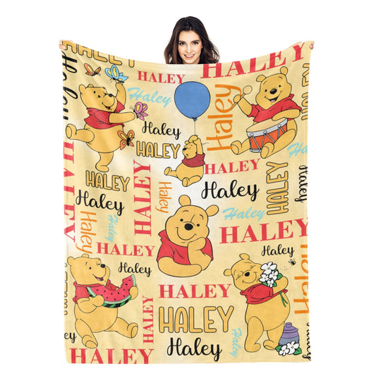 Personalized Yellow Bear Children's Name Blanket - Gift for Kids