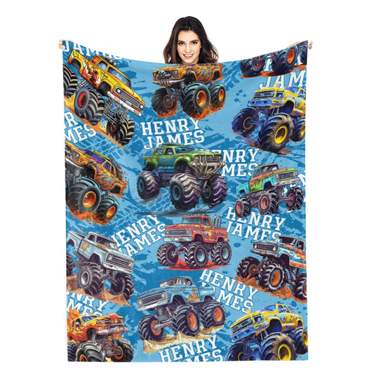 Personalized Monster Trucks Blankets - Gifts for Kid