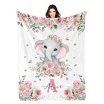 Personalized Custom Floral Elephant Name Blankets - Gift for Kids