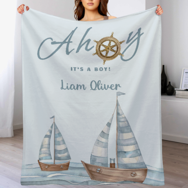 Personalized Nautical Baby Blanket with Name - Gift for Baby