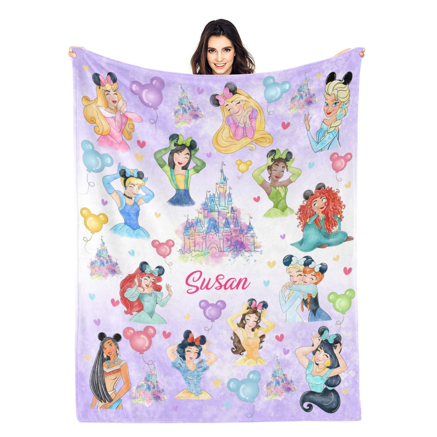 Personalized Name Watercolor Girls Children's Name Blanket - Gift for Kids