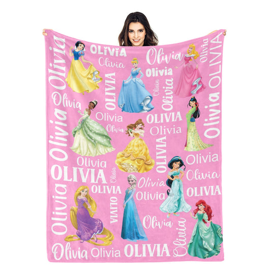 Personalized Watercolor Girl Name Blanket with Multiple Colors - Gift for Kids