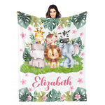 Personalized Custom Safari Animals baby Name Blanket - Gift for Kids