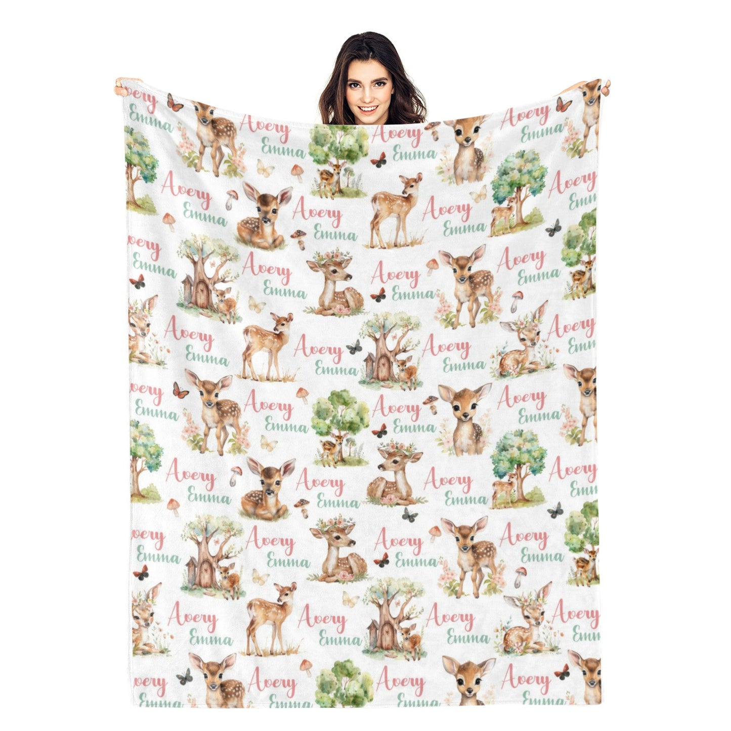 Personalized Sweet Deers Name Blankets - Gift for Kids