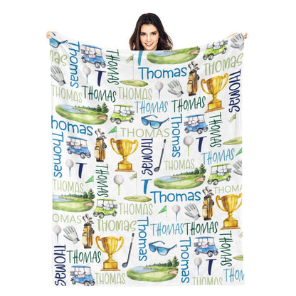 Personalized Golf Themed Name Blanket - Gift for Kids