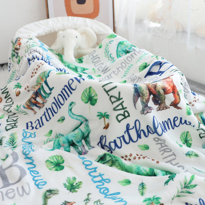 Personalized Watercolor Dinosaurs Children's Name Blankets - Gift for Kids