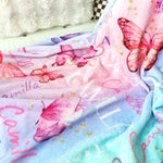 Personalized Watercolor Pink Butterfly Girl Name Blanket - Gift for Kid