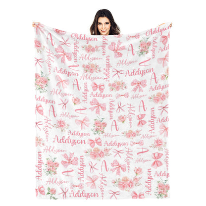 Personalized Custom Butterfly Bow Name Blankets - Gift for Kids