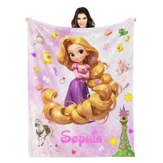 Personalized Watercolor Girl Name Blanket - Gift for Kid