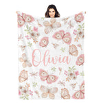 Personalized Custom Butterfly Themed Name Blanket - Gift for Kids