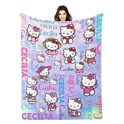 Personalized Girls Cat Name Blanket - Gifts for Kids