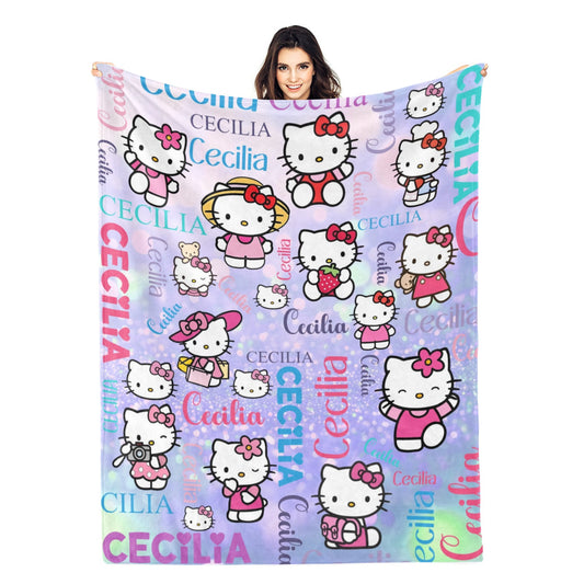 Personalized Girls Cat Name Blanket - Gifts for Kids