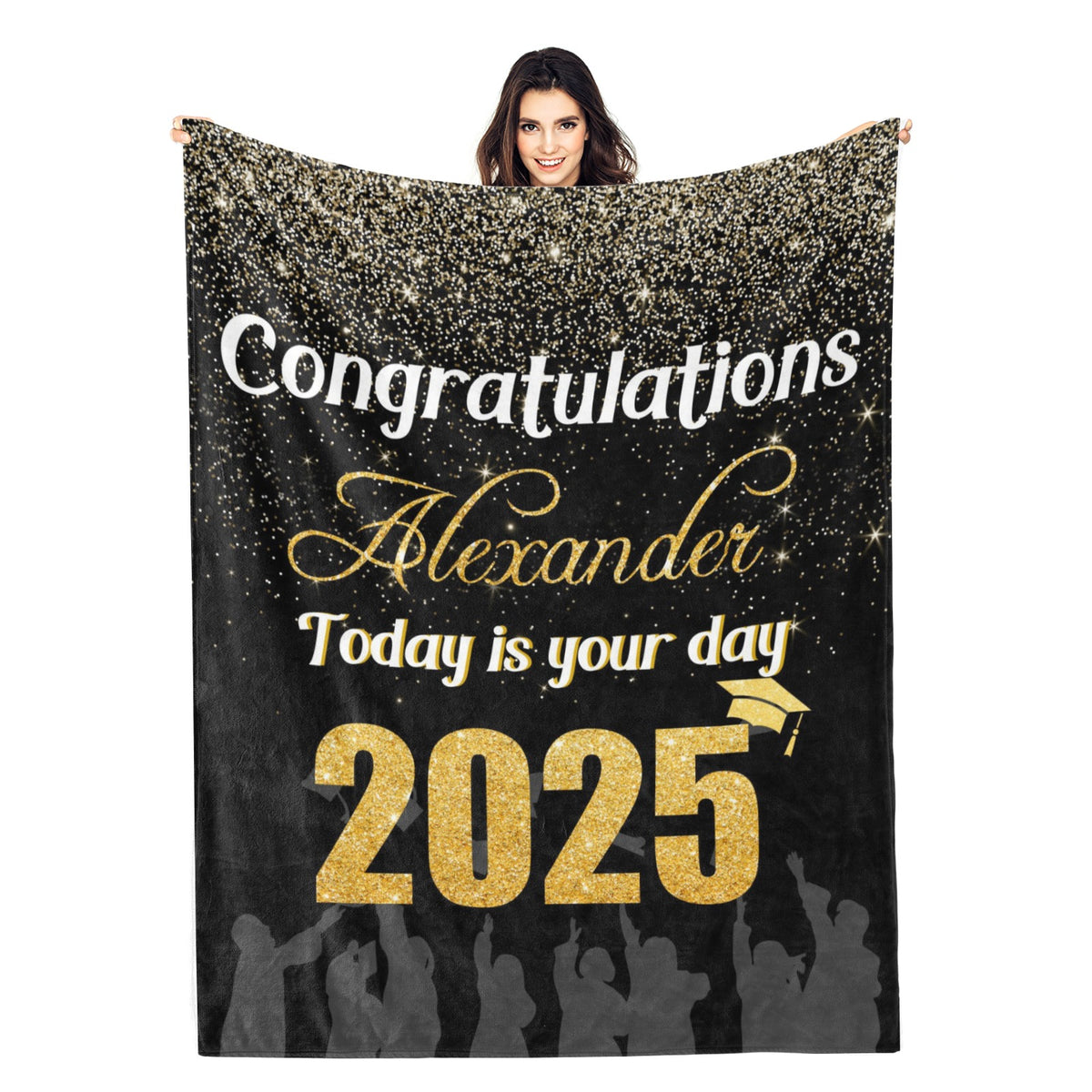 Personalized Class of 2025 Graduation Glitter Star Name Blanket - Graduation Gift