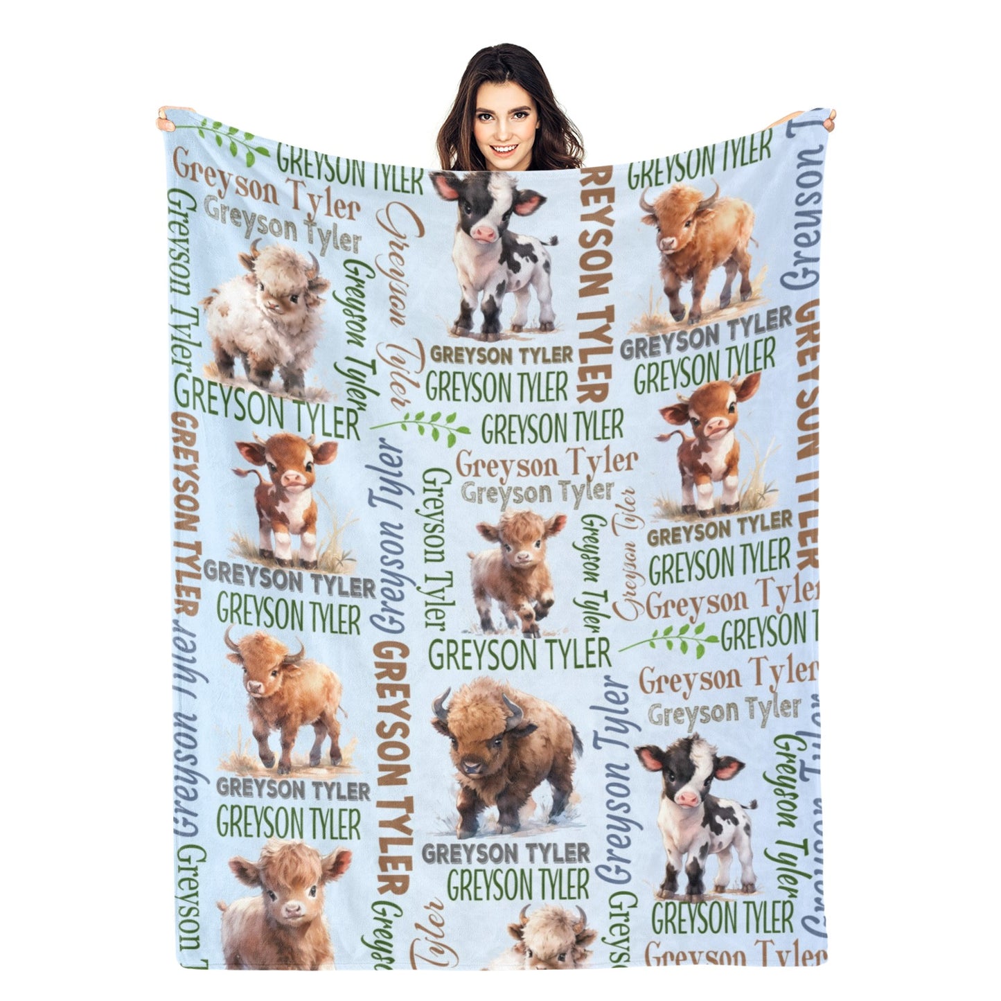 Personalized Name Baby Cow Blanket - Gift for Baby