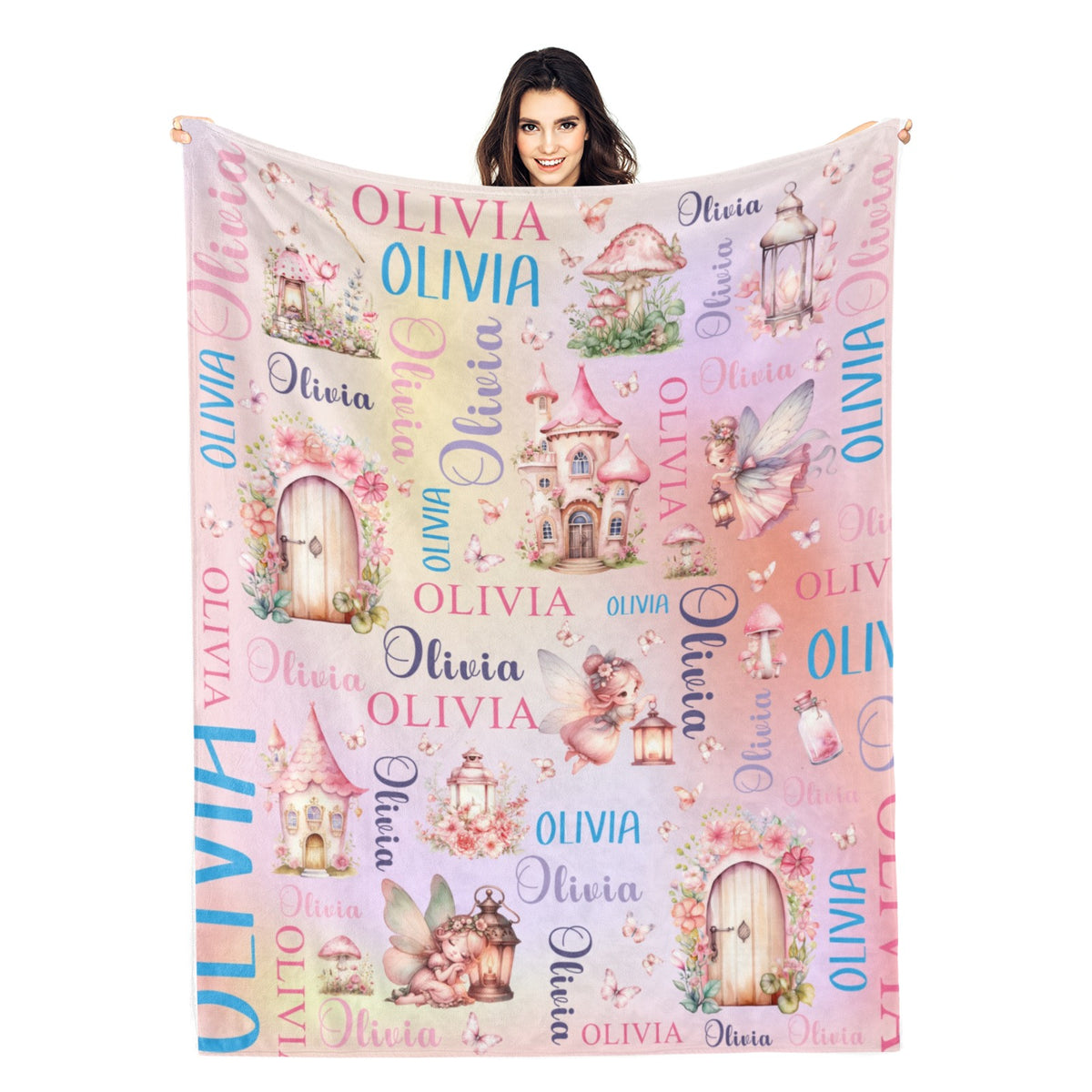 Personalised Fairy Butterfly Girl Name Blankets - Gift for Kids