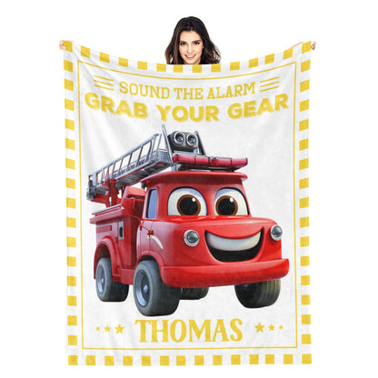 Personalised Custom Fire Truck Boy Name Blankets - Gift for Kids