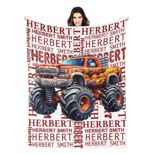 Custom Name Boys Monster Truck Blanket - Gifts for Kids
