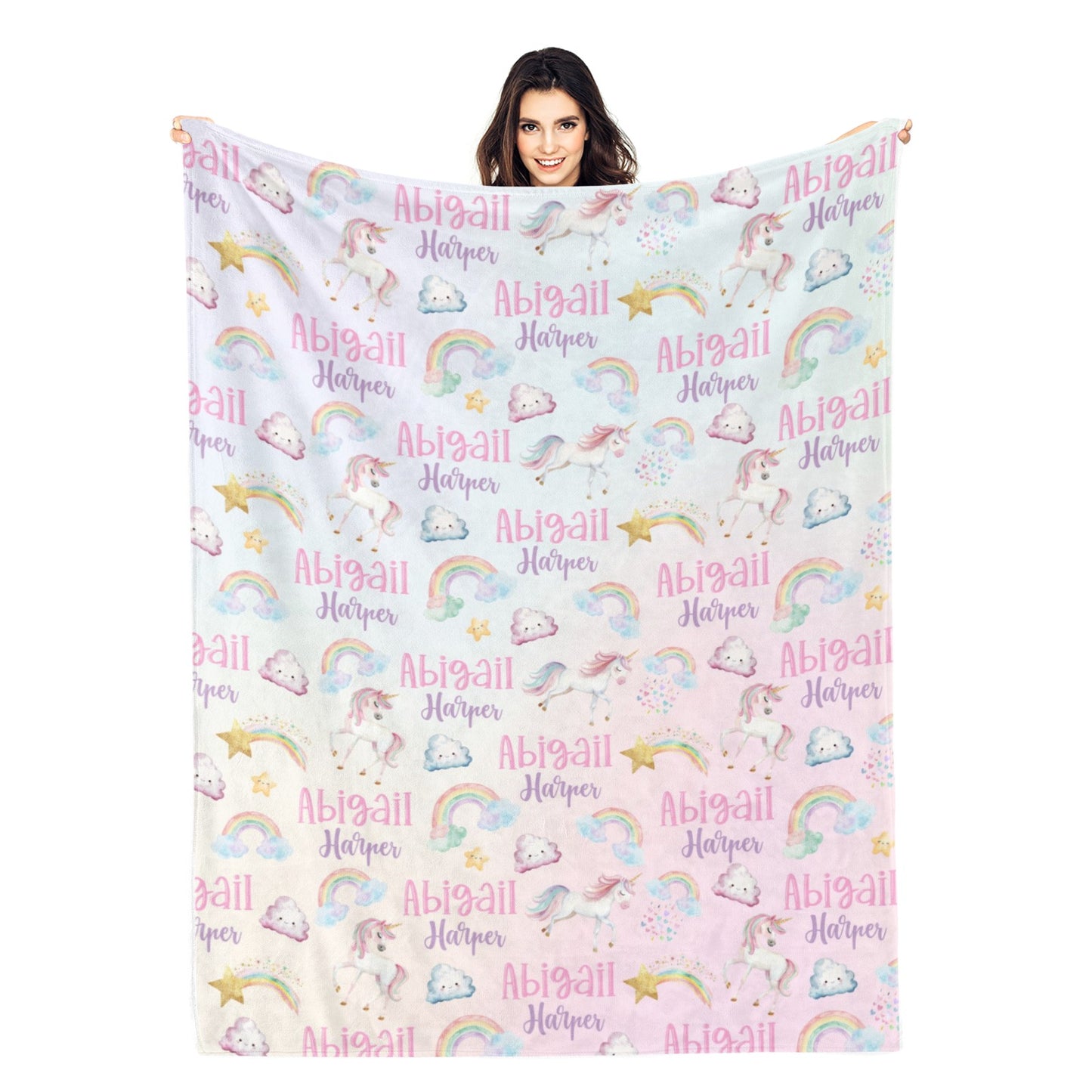 Personalized Magical Unicorns Name Blanket - Gift for Kids