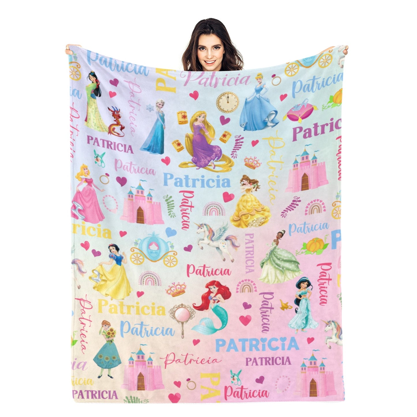 Personalized Watercolor Cute Girl Princess Name Daily Blanket - Gift for Kids