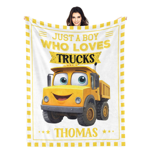 Personalised Custom Construction Truck Boy Name Blankets - Gift for Kids