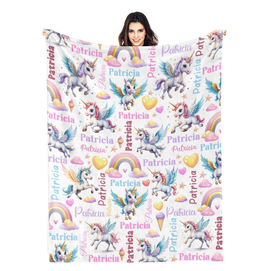 Personalized Girl Unicorn Name Blanket - Gift for Kids