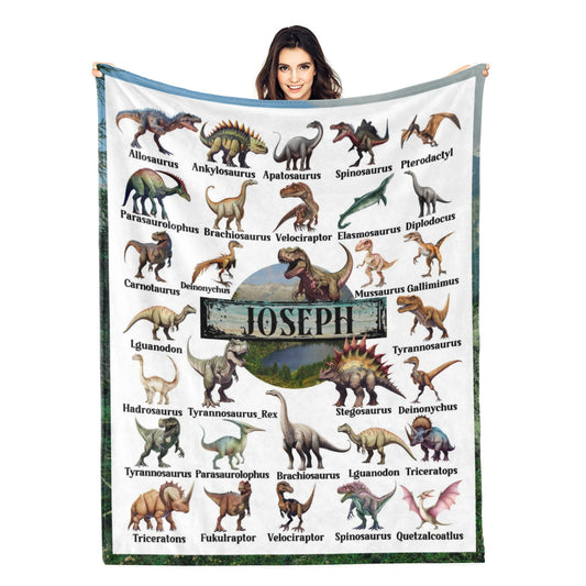 Personalized Custom Dinosaurs Collection Name Blankets - Gift for Kids