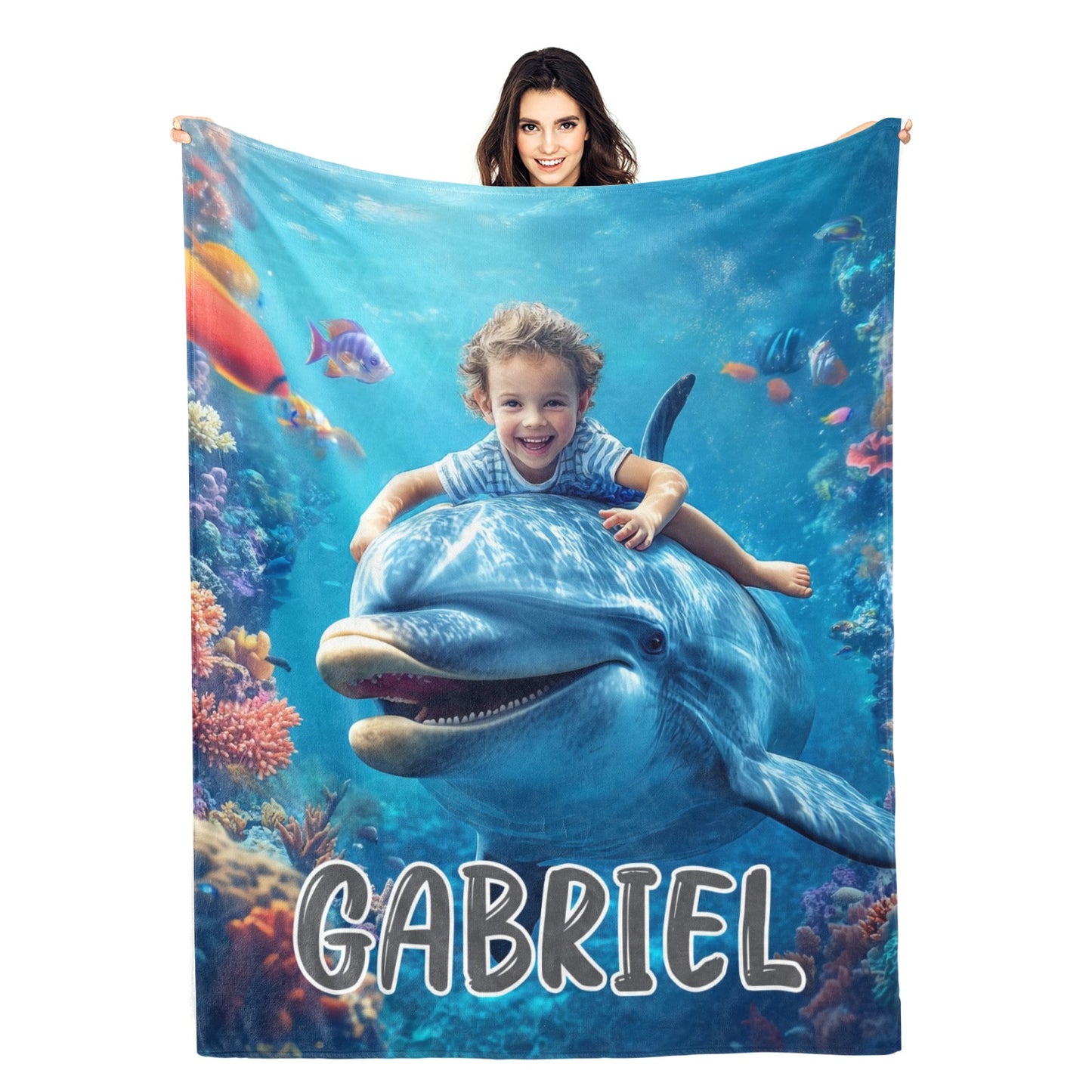 Personalized Cute Whale Photo And Name Blanket - Gift for Kids