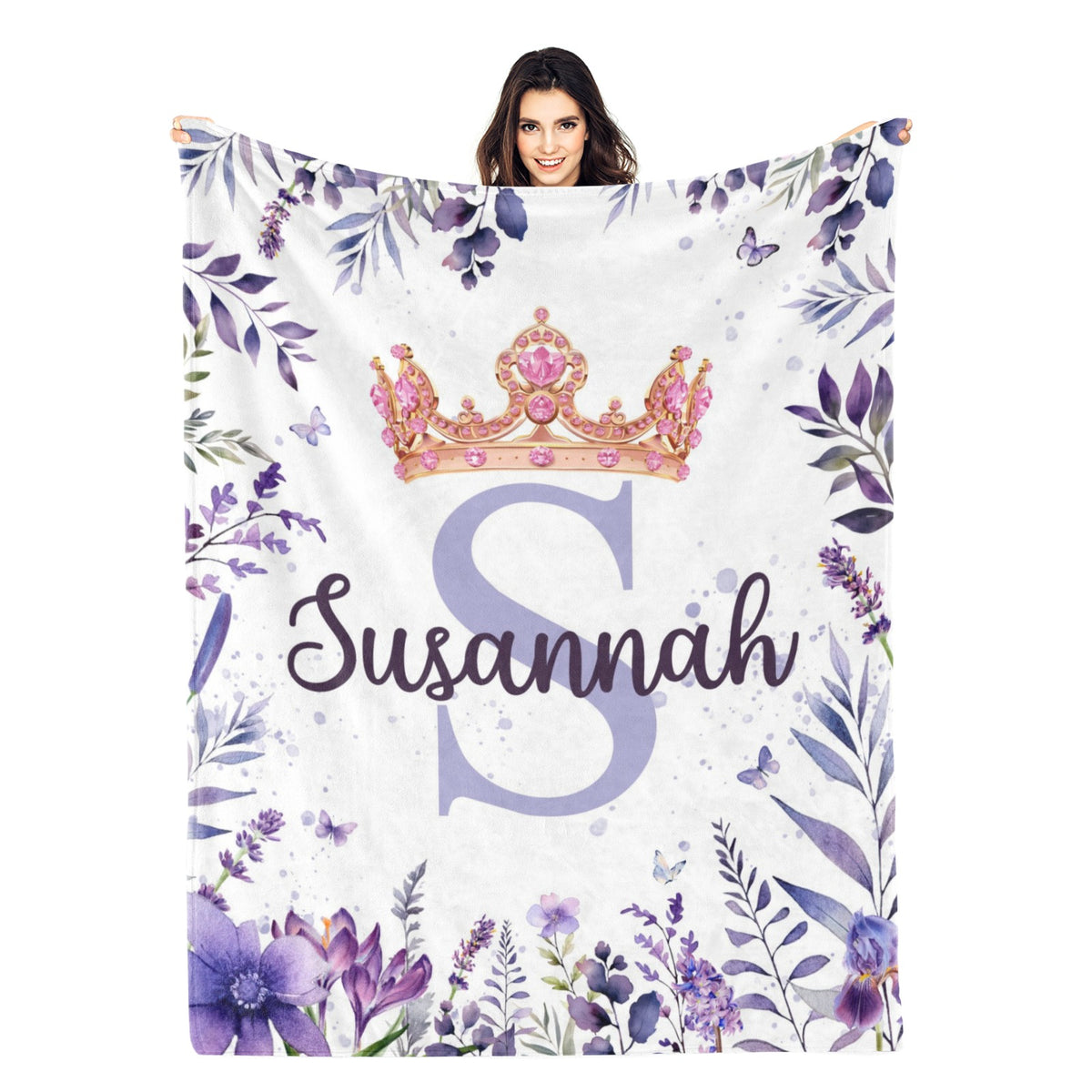 Personalized Watercolor Crown Name Blanket -Gift for Kids