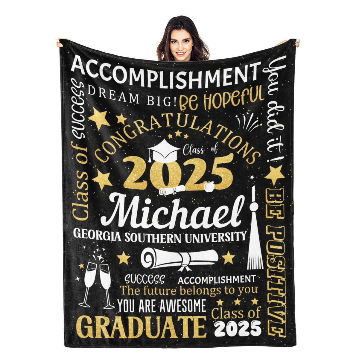 Personalized Class of 2025 Graduation Party Custom Name Blanket - Graduation Gifts