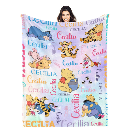 Personalized Colorful Animal Name Blanket - Gift for Kids