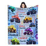 Personalized Cartoon Monster Truck Boy Name Blanket - Gift for Kids