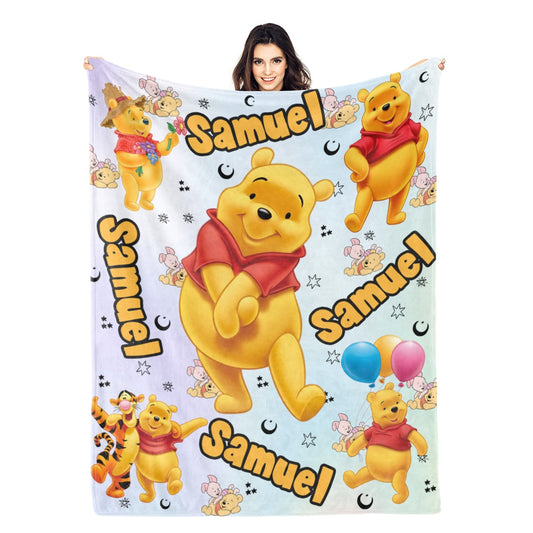 Personalized Cute Yellow Bear Children's Name Blanket - Gift for Kids