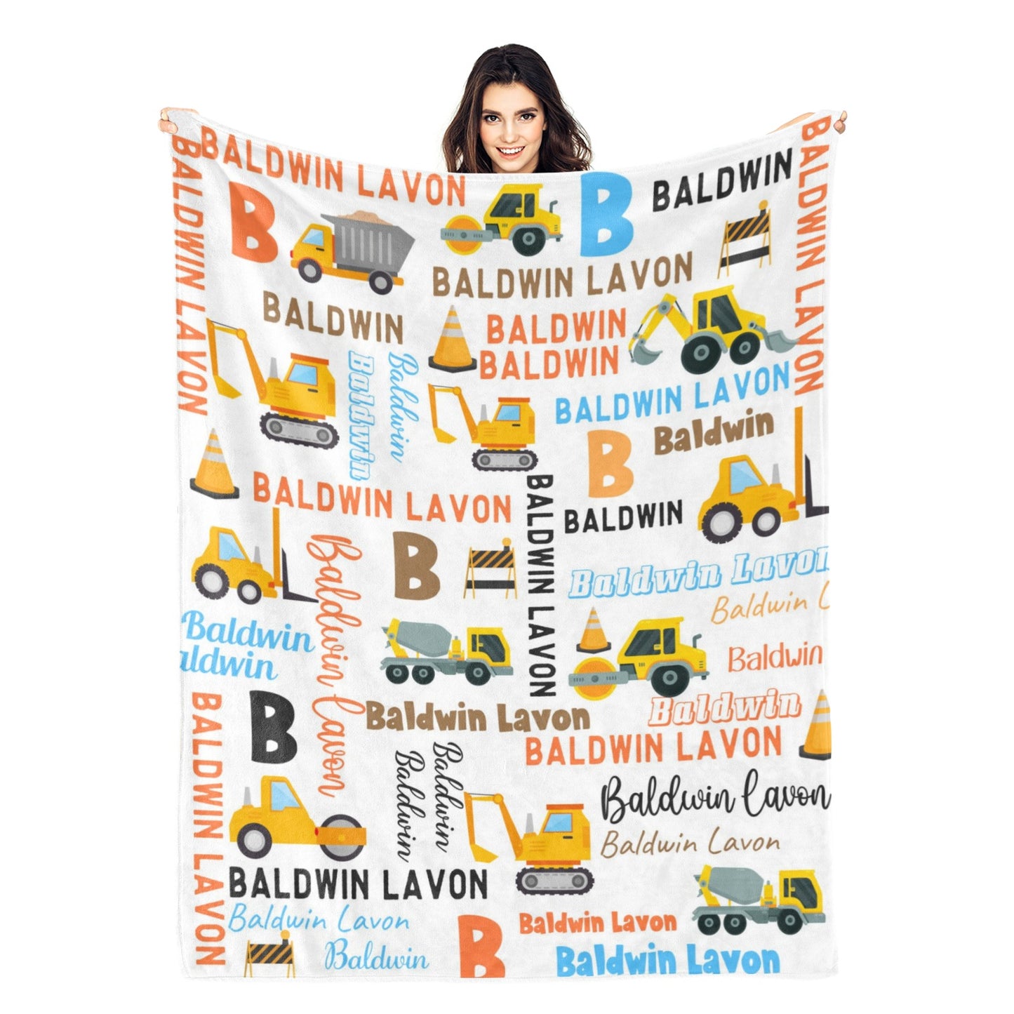 Personalized Yellow Construction Truck Prompt Name Blanket - Gift for Kids