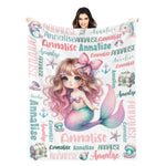 Personalized Watercolor Cute Mermaid Girl Name Blanket - Gift for Kids