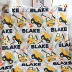 Personalized Cartoon Excavator Name Blanket - Gift for Kids