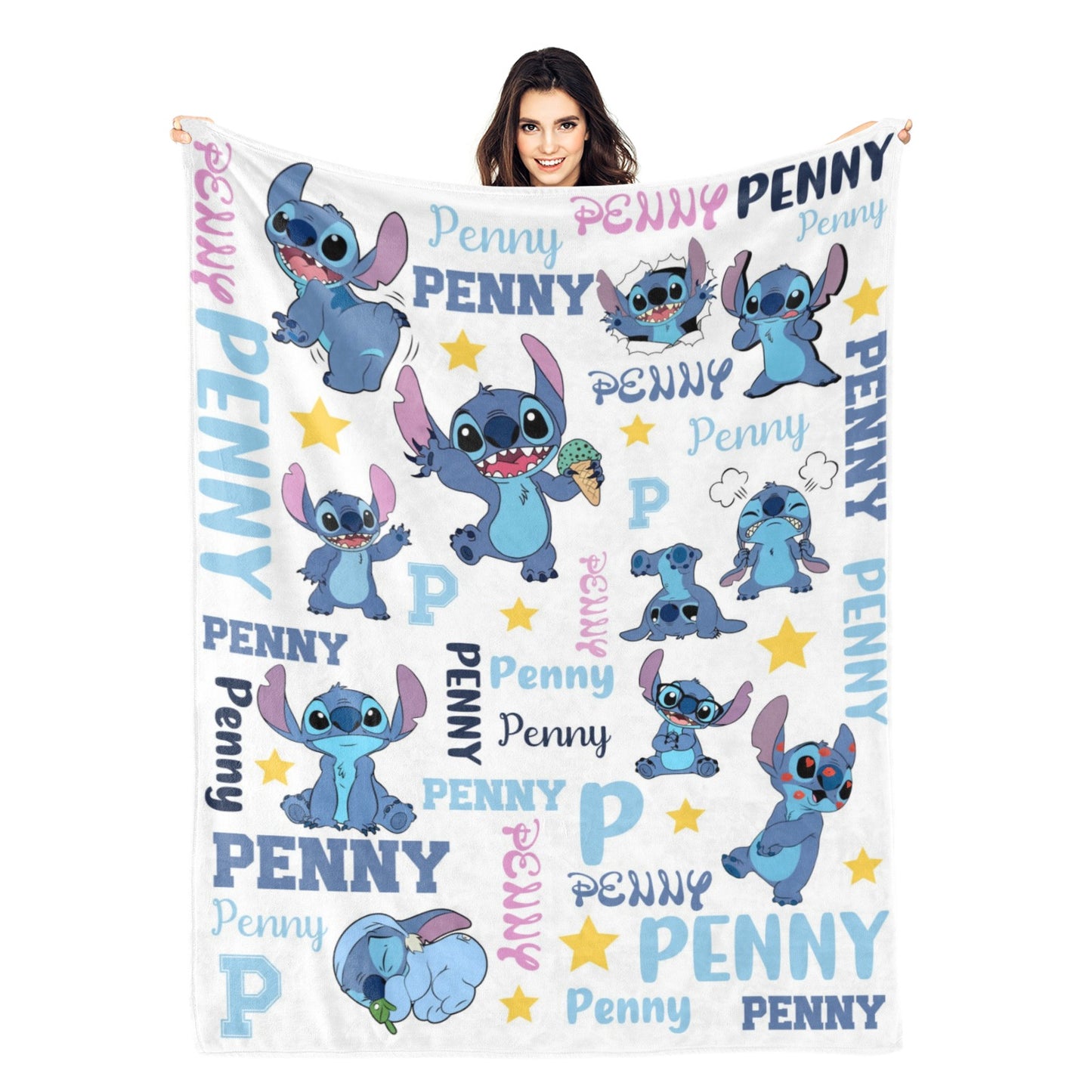 Personalized Watercolor Cute Blue Children's Name Blanket - Gift for Kids