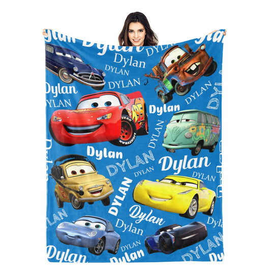 Personalized Cartoon  Cars Name Blankets - Gift for Kid