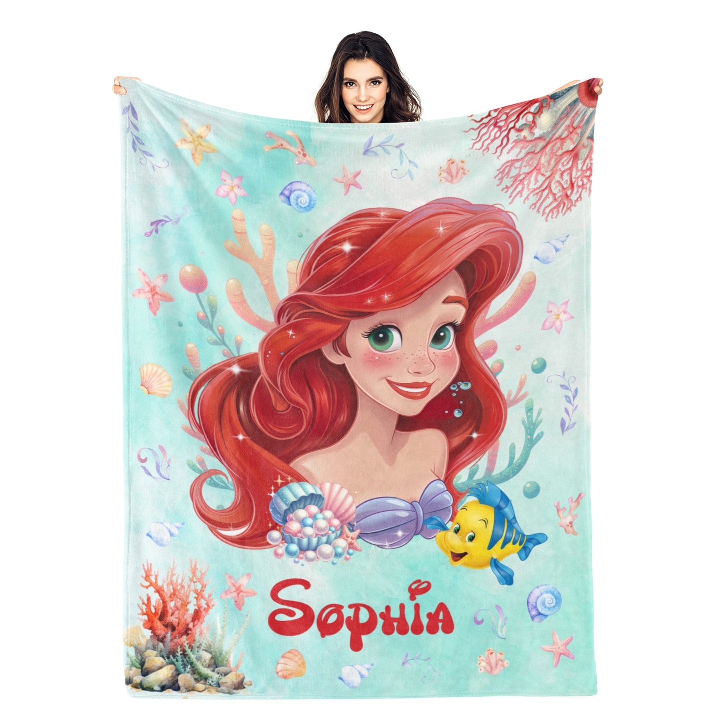 Personalized Watercolor Girls Name Blanket - Gift for Kids