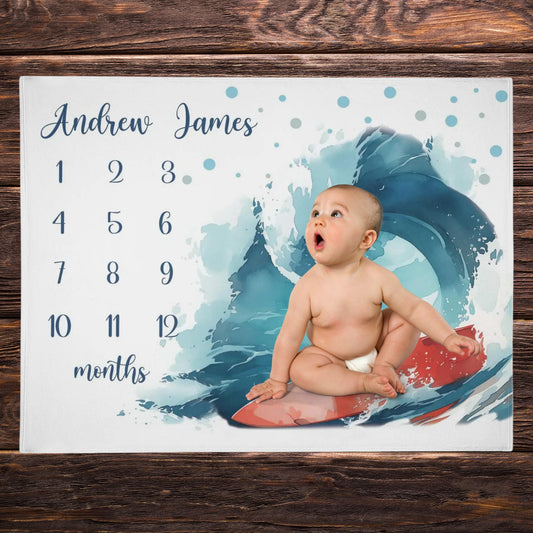 Personalized Baby Surf Milestone Blanket - Gift for Baby