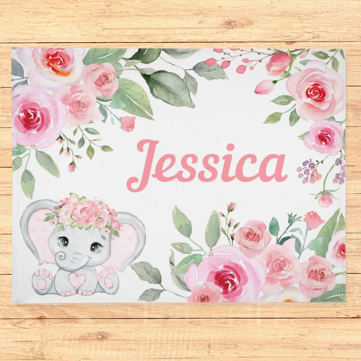 Personalized Pink Floral Elephant Milestone Blanket - Gift for Baby