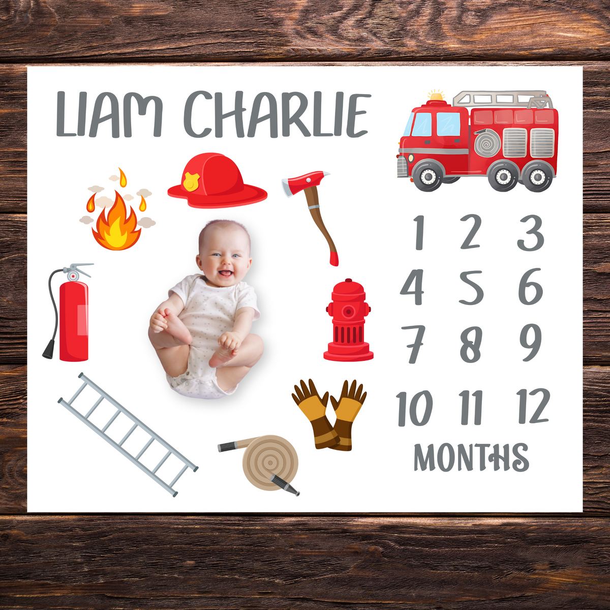 Personalized Wizard Milestone Fire Baby Name Blanket - Gift for Baby