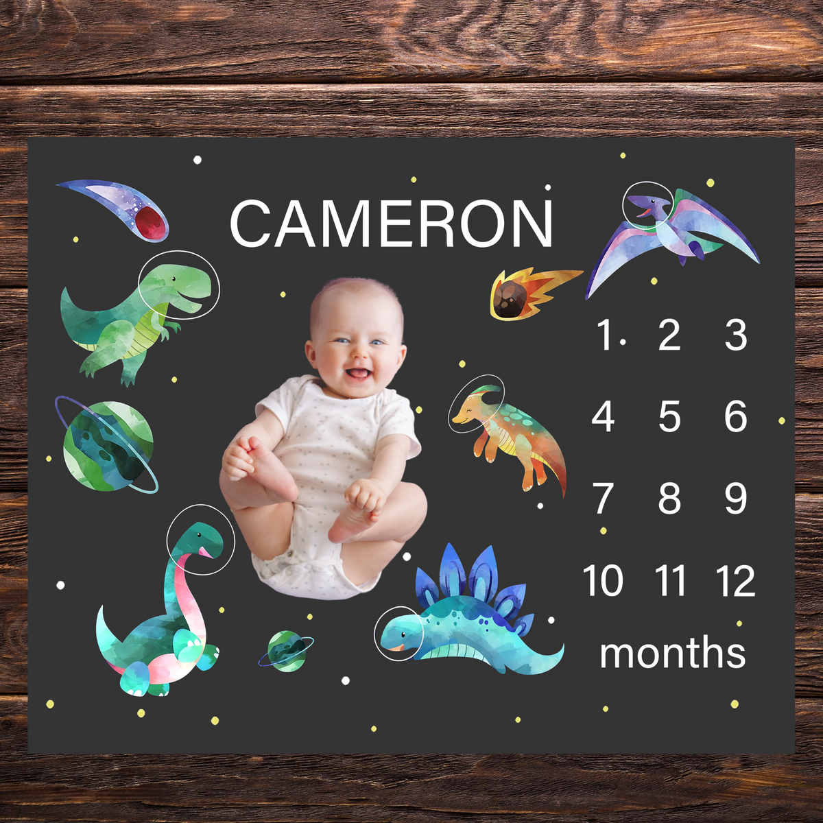 Personalized Space dinosaurs Name Blanket - Gift for Baby