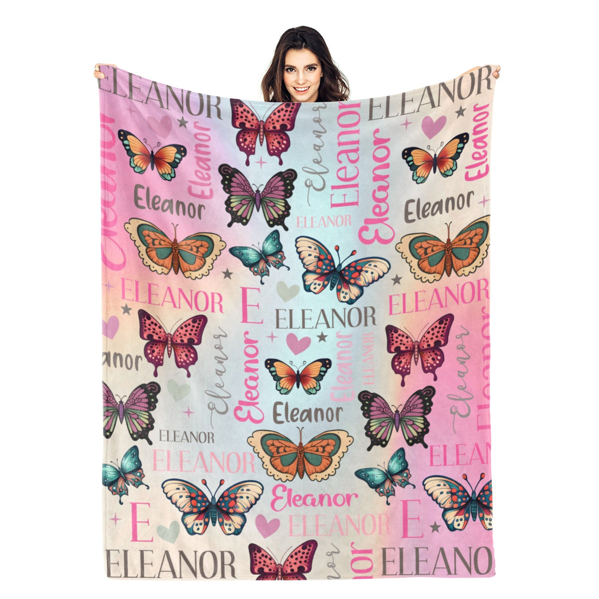 Personalized Boho Butterfly Name Blanket - Gift for Family