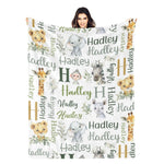 Personalized Watercolor Cute Wild Animal Baby Kids Name Blanket - Gift for Kids