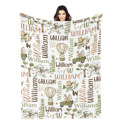 Personalized Custom Safari Animals Name Blankets - Gift for Kids