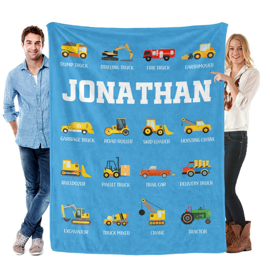 Personalized Construction Tool Truck Graphic Name Blanket - Gift for Kids