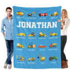 Personalized Construction Tool Truck Graphic Name Blanket - Gift for Kids