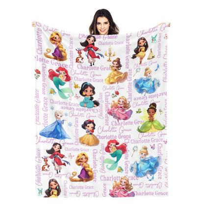 Personalized Cute Watercolor Girl Series Name Blanket - Gift for Kids