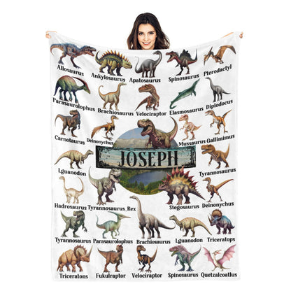 Personalized Custom Dinosaurs Collection Name Blankets - Gift for Kid