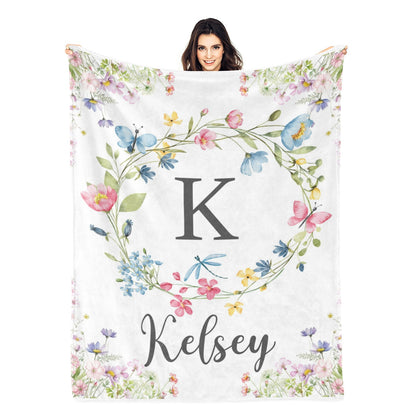 Personalized Floral Monogram Baby Name Blanket - Gift for Baby